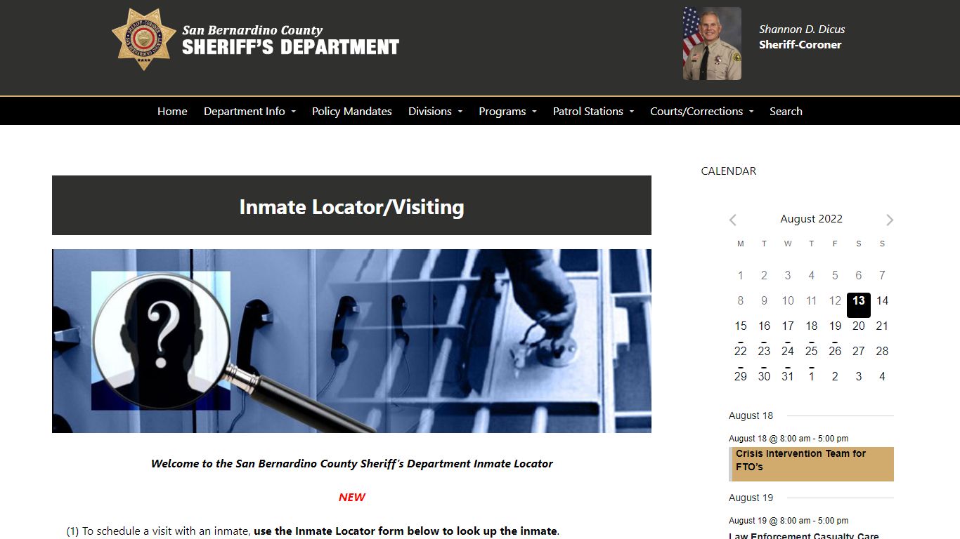 Inmate Locator – San Bernardino County Sheriff's Department